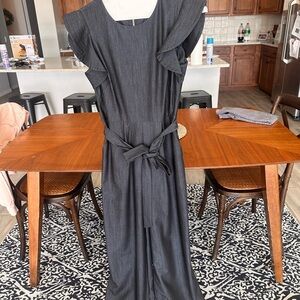 Calvin Klein Charcoal Navy Light Denim Ruffle Pant Jumper